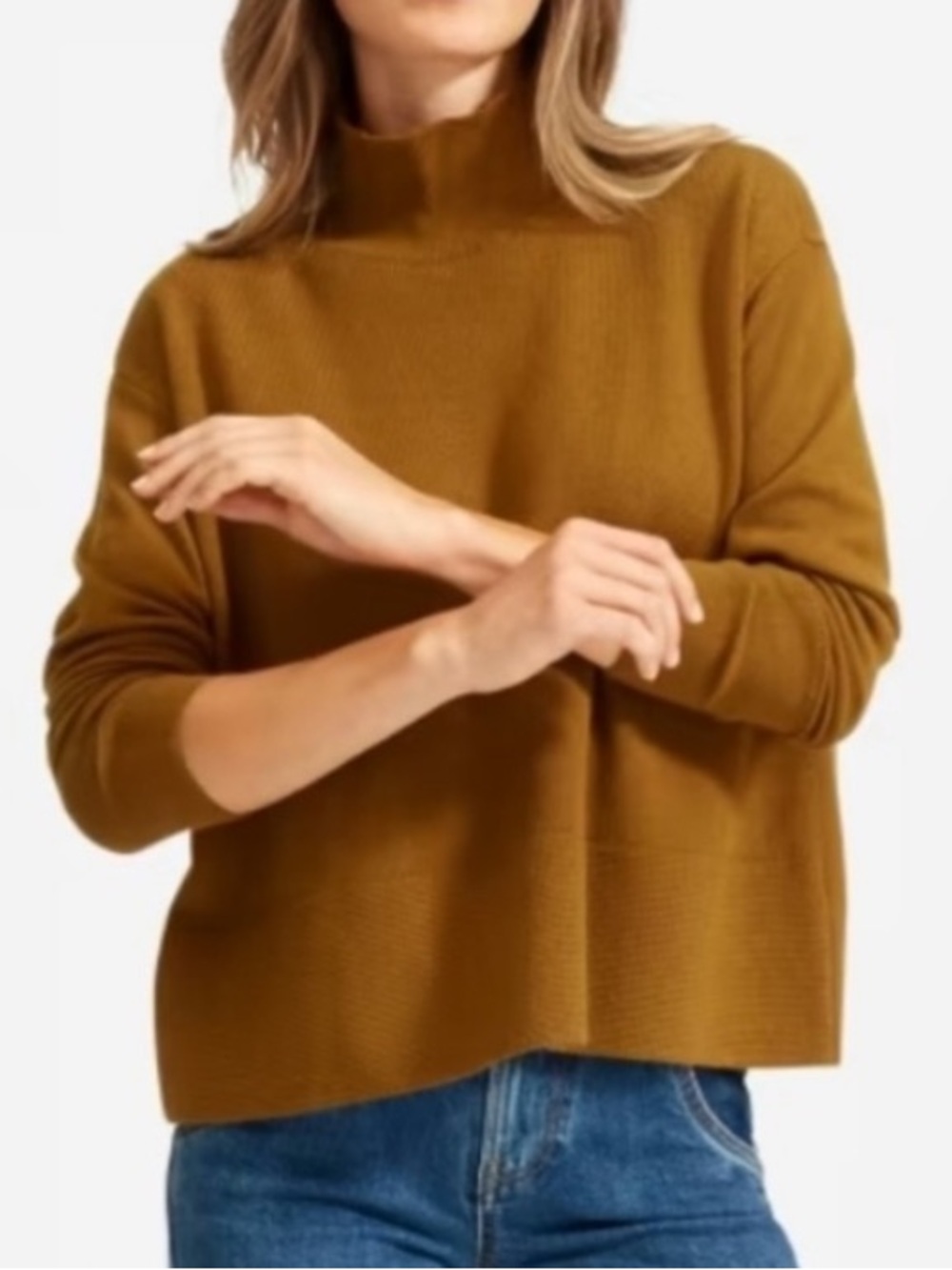 EVERLANE The Cashmere Square Turtleneck Sweater Size XXS Brass